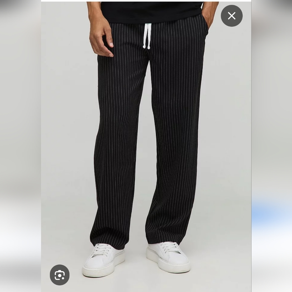 NWT Boohoo Mens - lasticated Waistband Relaxed Pinstripe Casual Pants, Size M